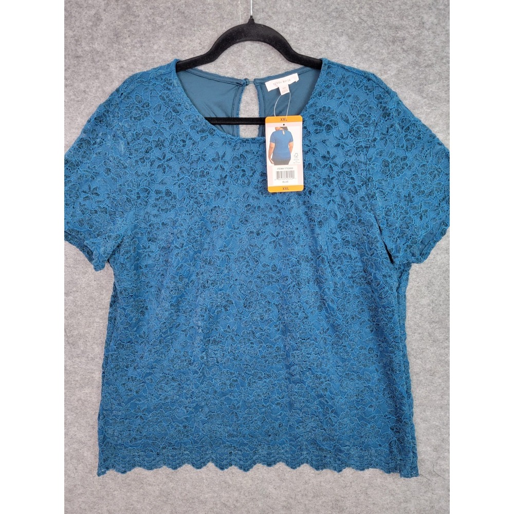 Teddi Rose Women's Lacy Floral Lace Top, Blue, XXL